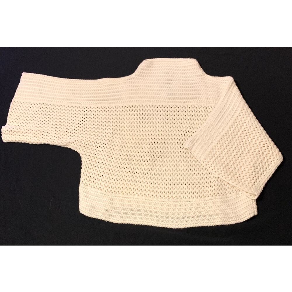 Black Label by Chico’s Womens L/XL  Ivory Open Weave Boxy Knit Top Dolman Sleeve - Picture 2 of 12